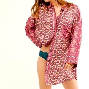 Free people Intimately Comfy Button Down Sleep Shirt Red Combo NWT Size Small